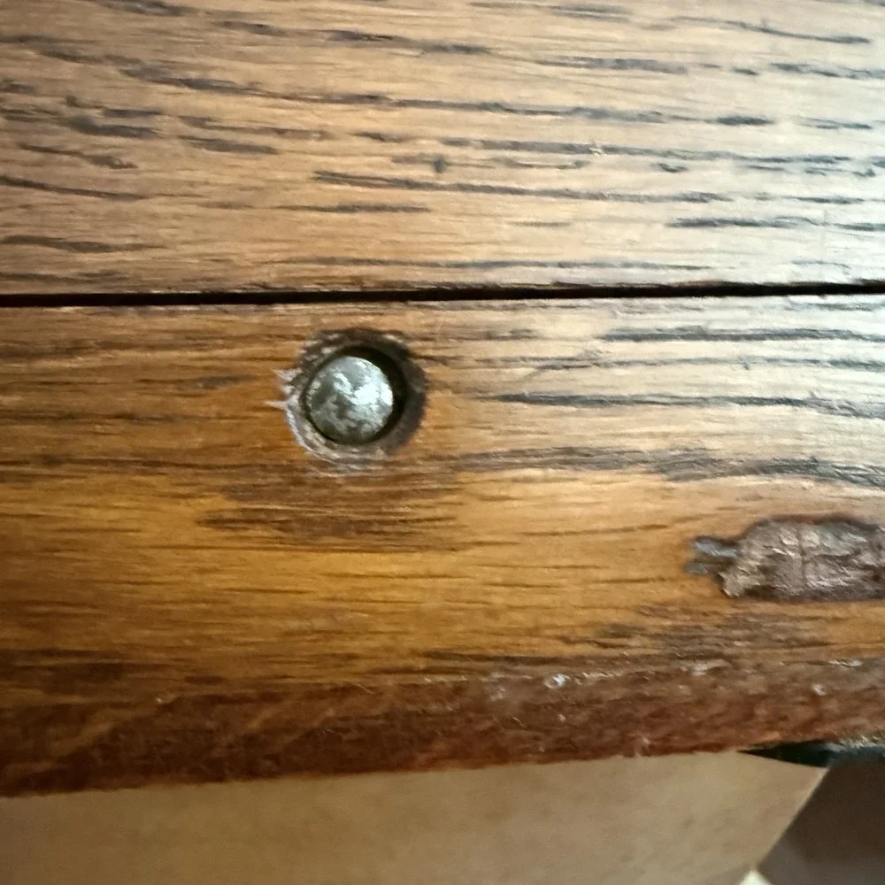 Antique Oak Sewing Notions Box Finger Joint Push Button Velvet Lined 8.5
